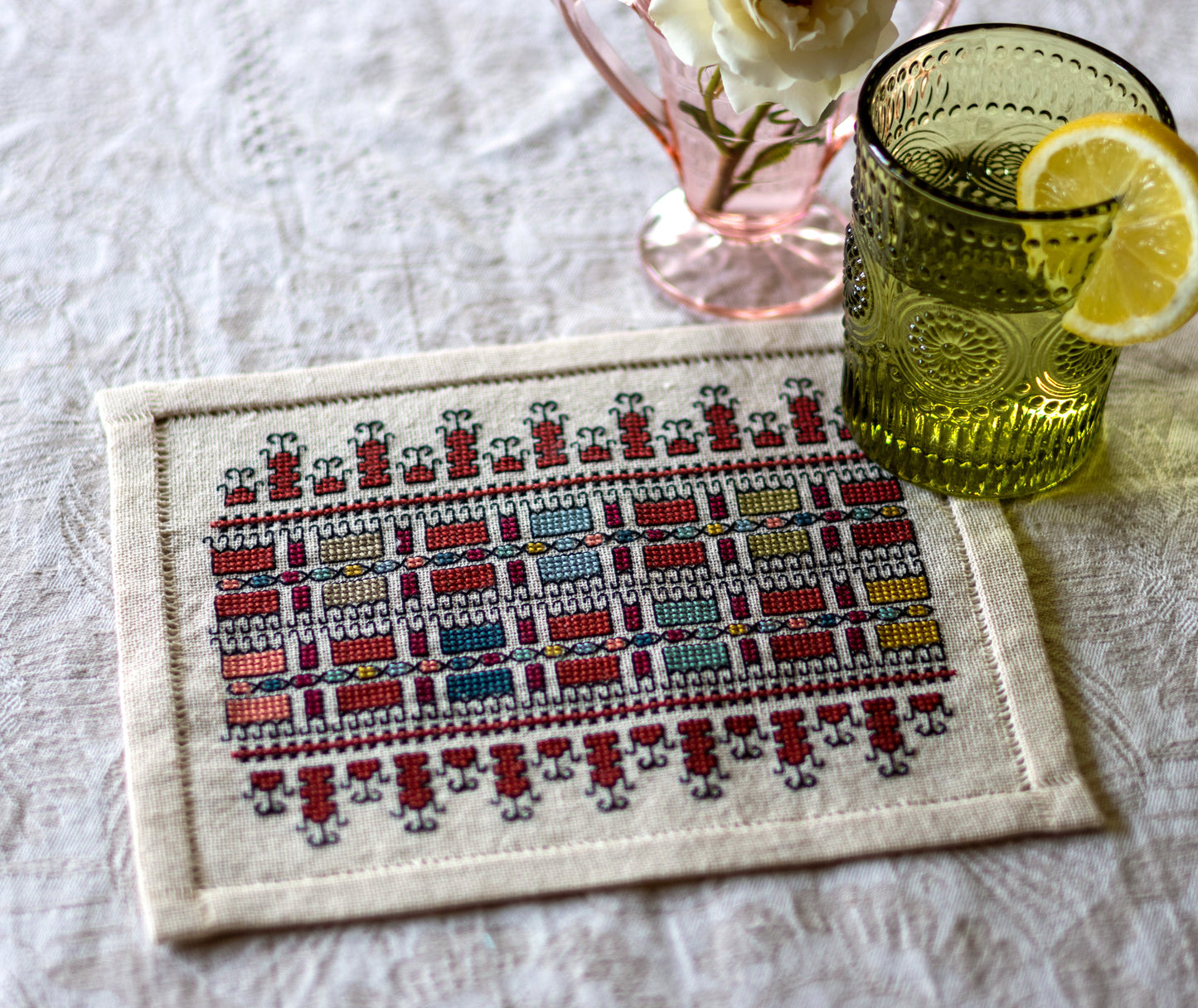 folk embroidery with repeating Greek design