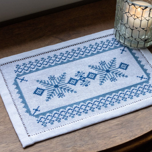 scandinavian folk embroidery design in blue and white