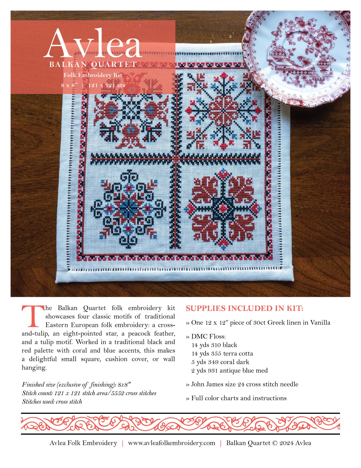 Balkan Quartet folk embroidery PDF pattern