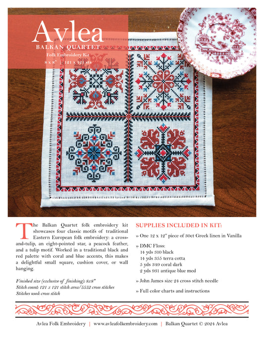 Balkan Quartet cross stitch folk embroidery PDF pattern