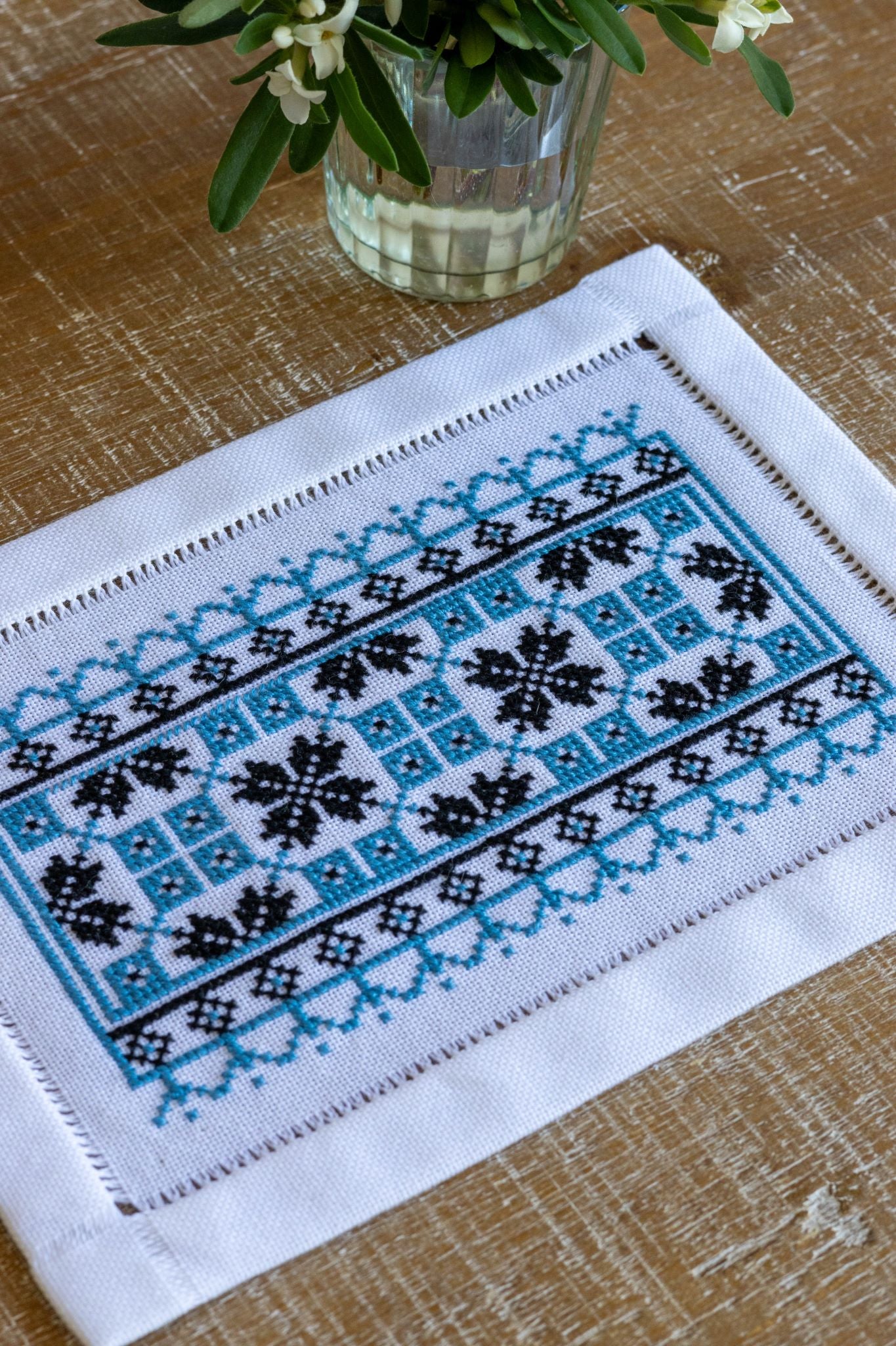 Ukrainian folk embroidery in blue and black