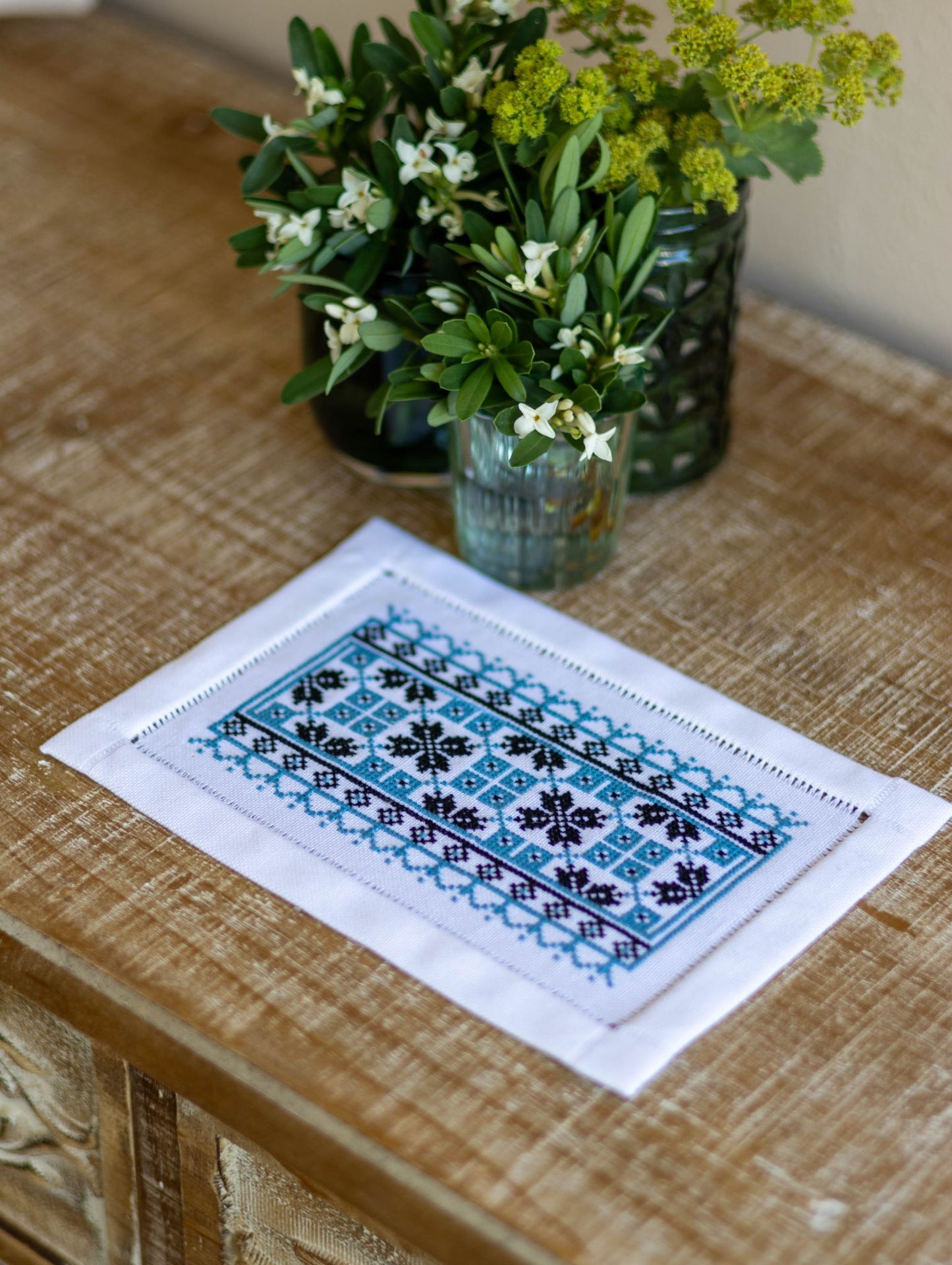 Ukrainian folk embroidery in blue and black