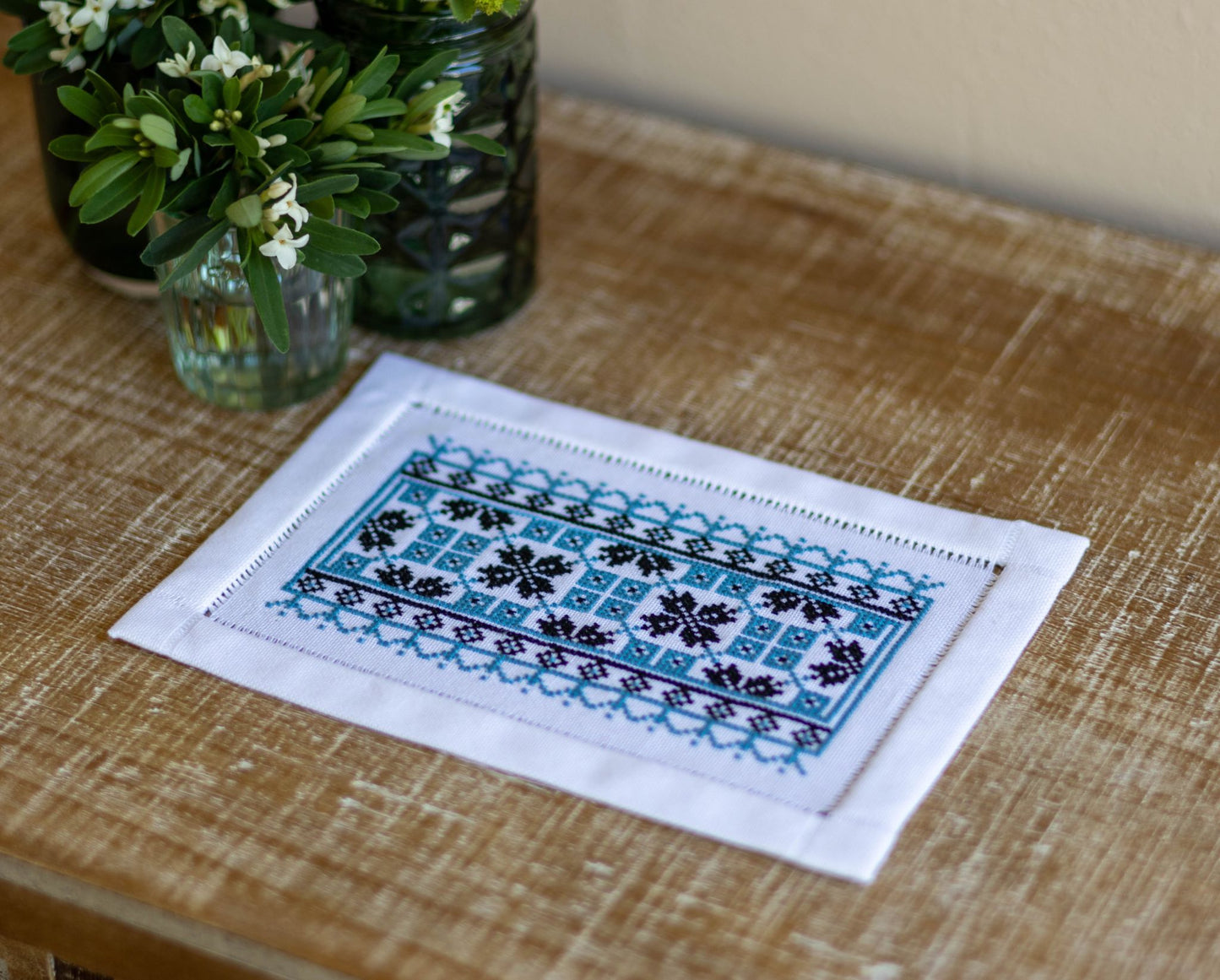 Ukrainian folk embroidery in blue and black