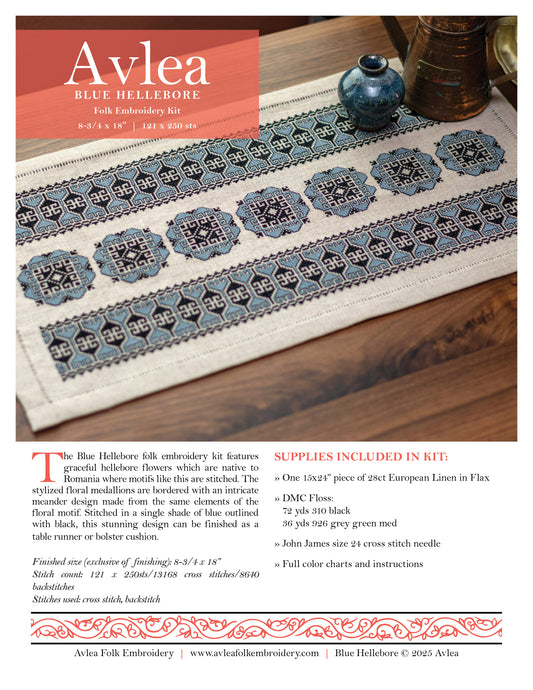 'NEW! Blue Hellebore cross stitch folk embroidery PDF pattern