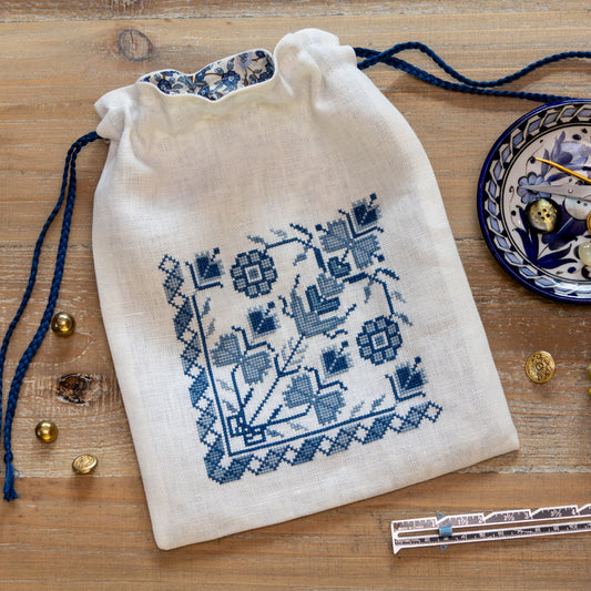 'NEW! Blue Indigo bag cross stitch folk embroidery kit