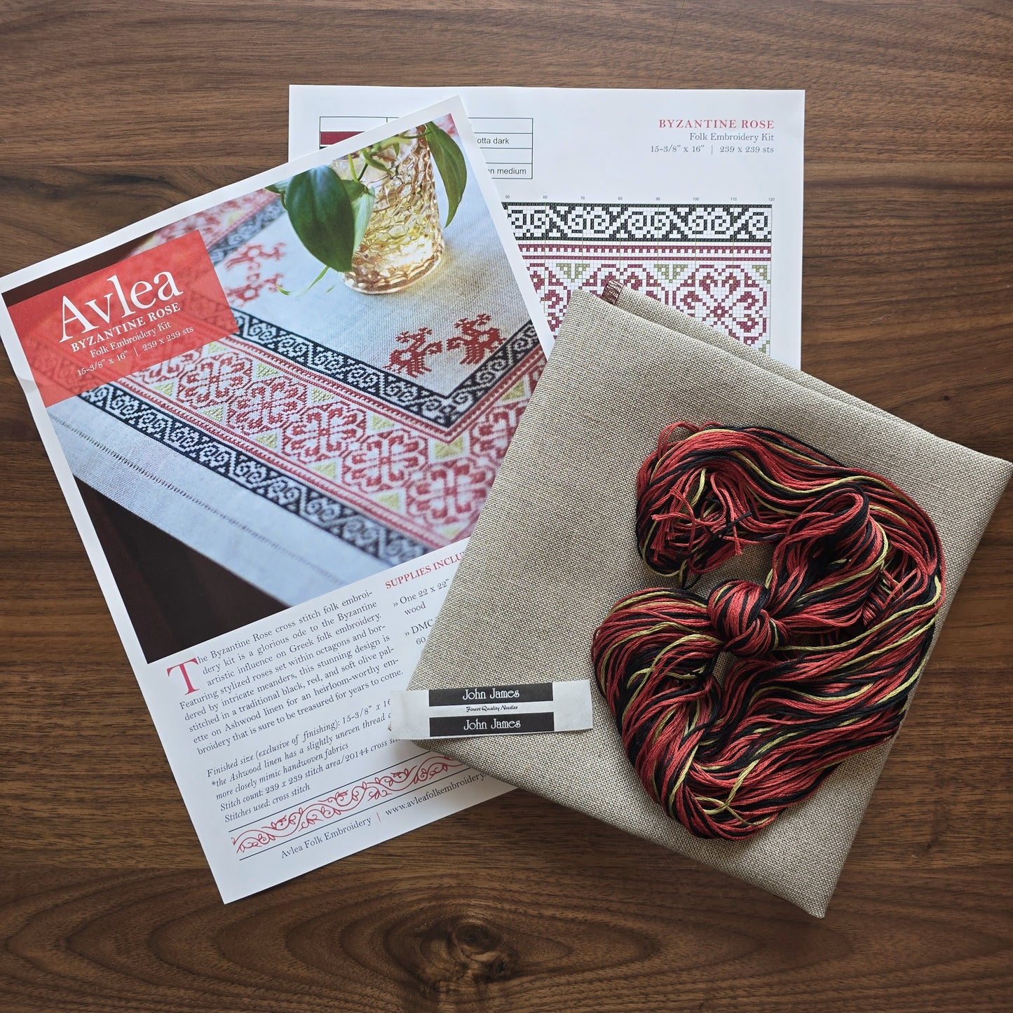 Byzantine Rose cross stitch folk embroidery kit