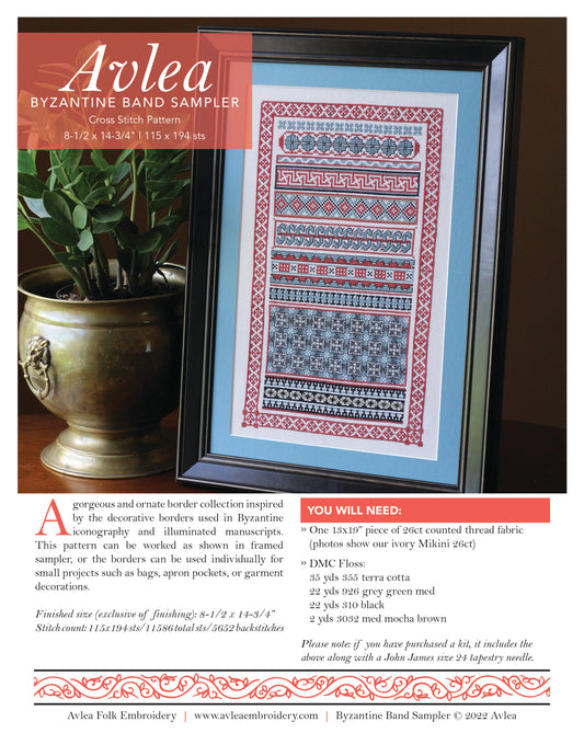 Byzantine Band Sampler cross stitch folk embroidery PDF pattern