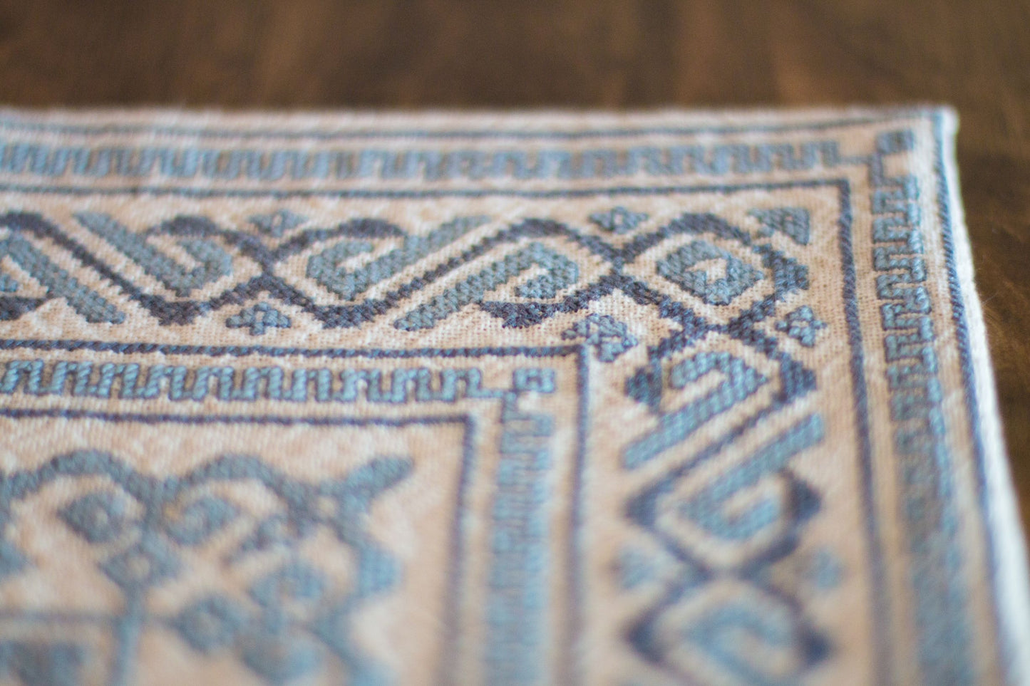 blue folk embroidery table runner