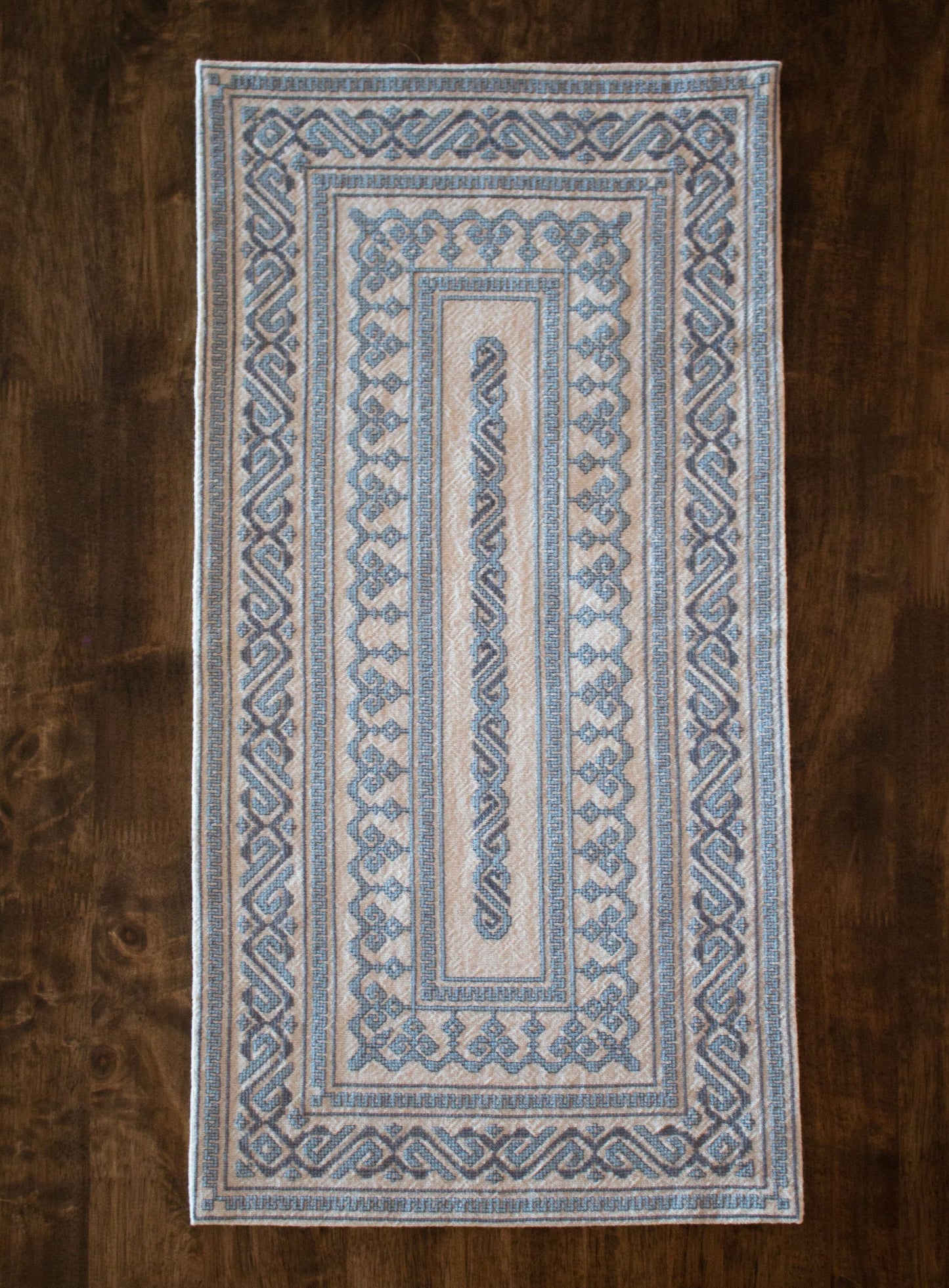 blue folk embroidery table runner