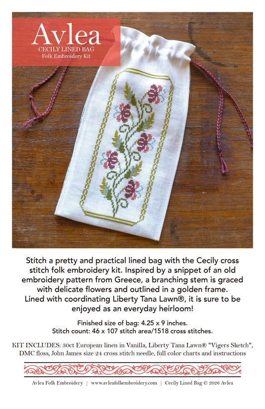 'NEW! Cecily lined bag cross stitch folk embroidery PDF pattern