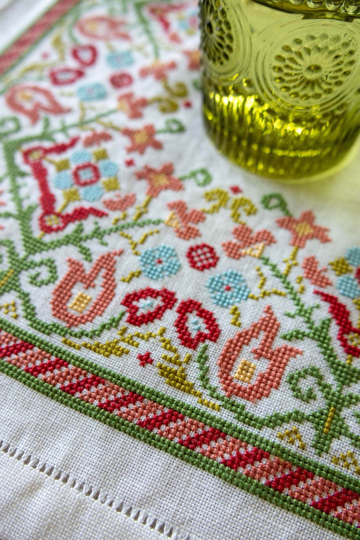 folk embroidery with multi colored floral border