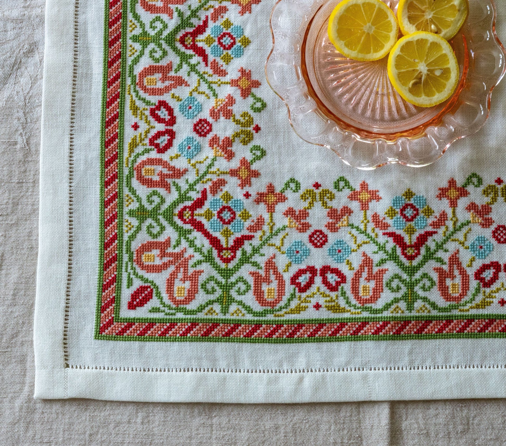 folk embroidery with multi colored floral border