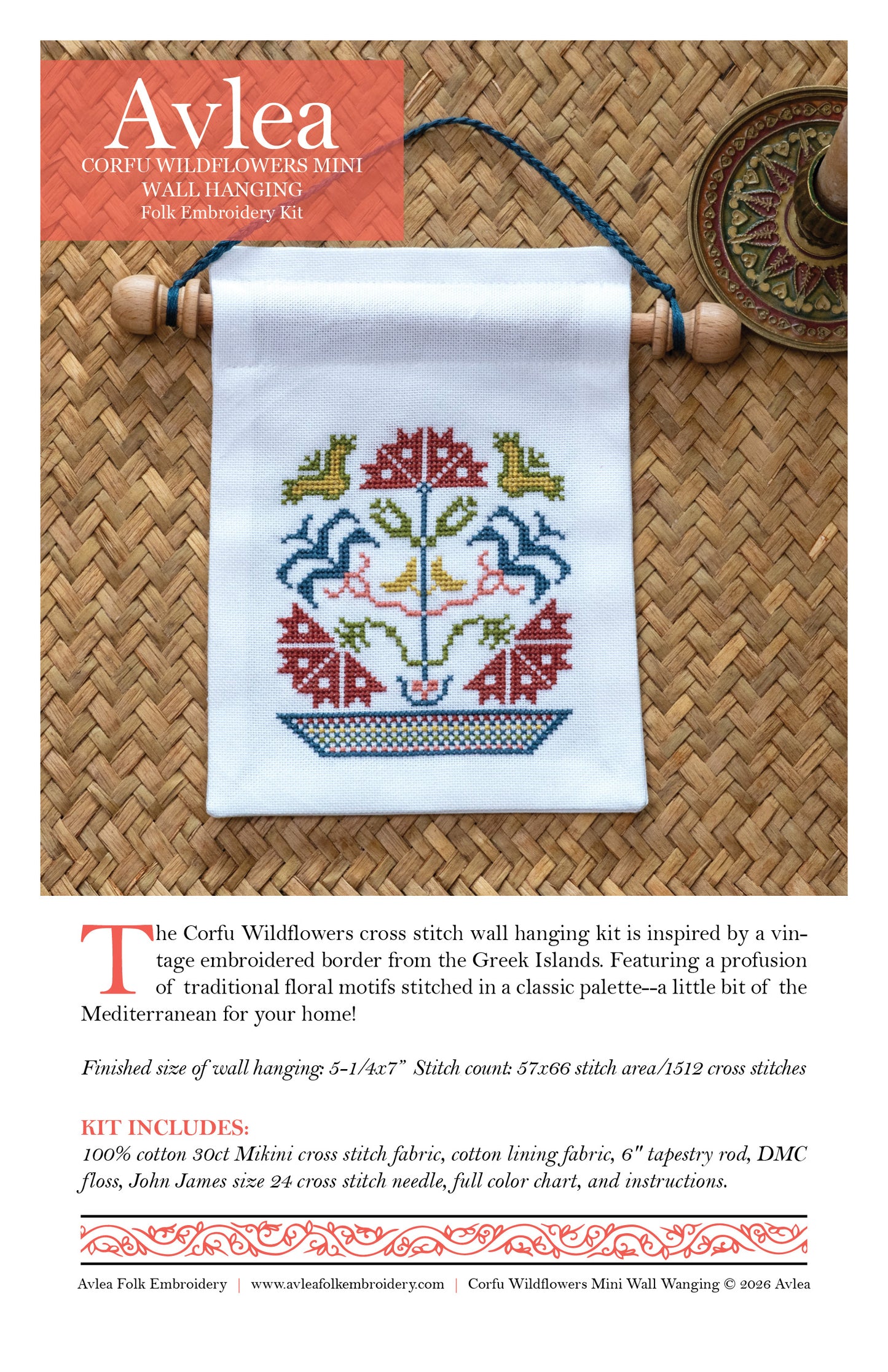 'NEW! Corfu Wildflowers Mini Wall Hanging Cross Stitch Kit