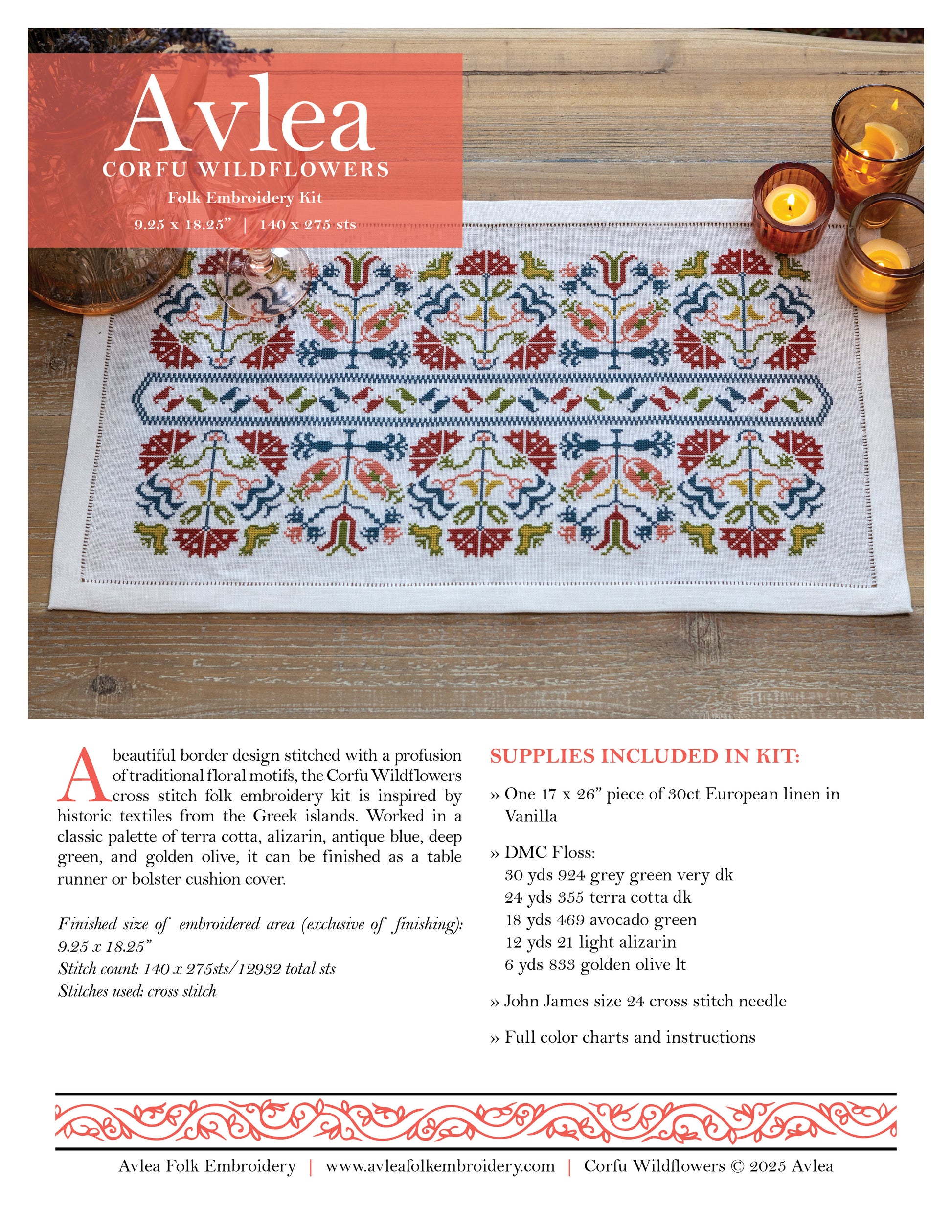 Avlea Folk Embroidery pattern cover for Corfu Wildflowers cross stitch folk embroidery kit