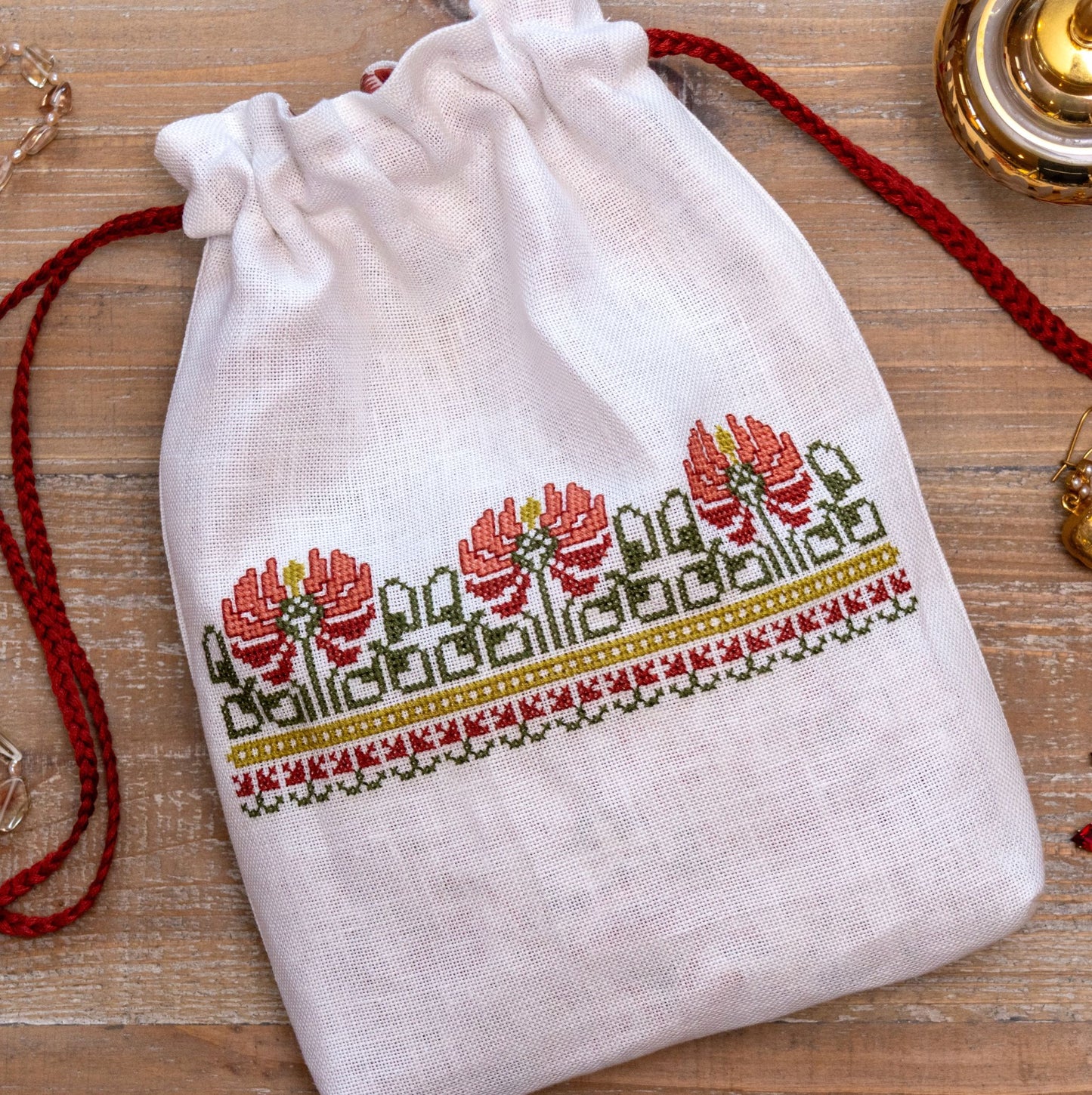 'NEW! Crimson Peony bag cross stitch folk embroidery PDF pattern