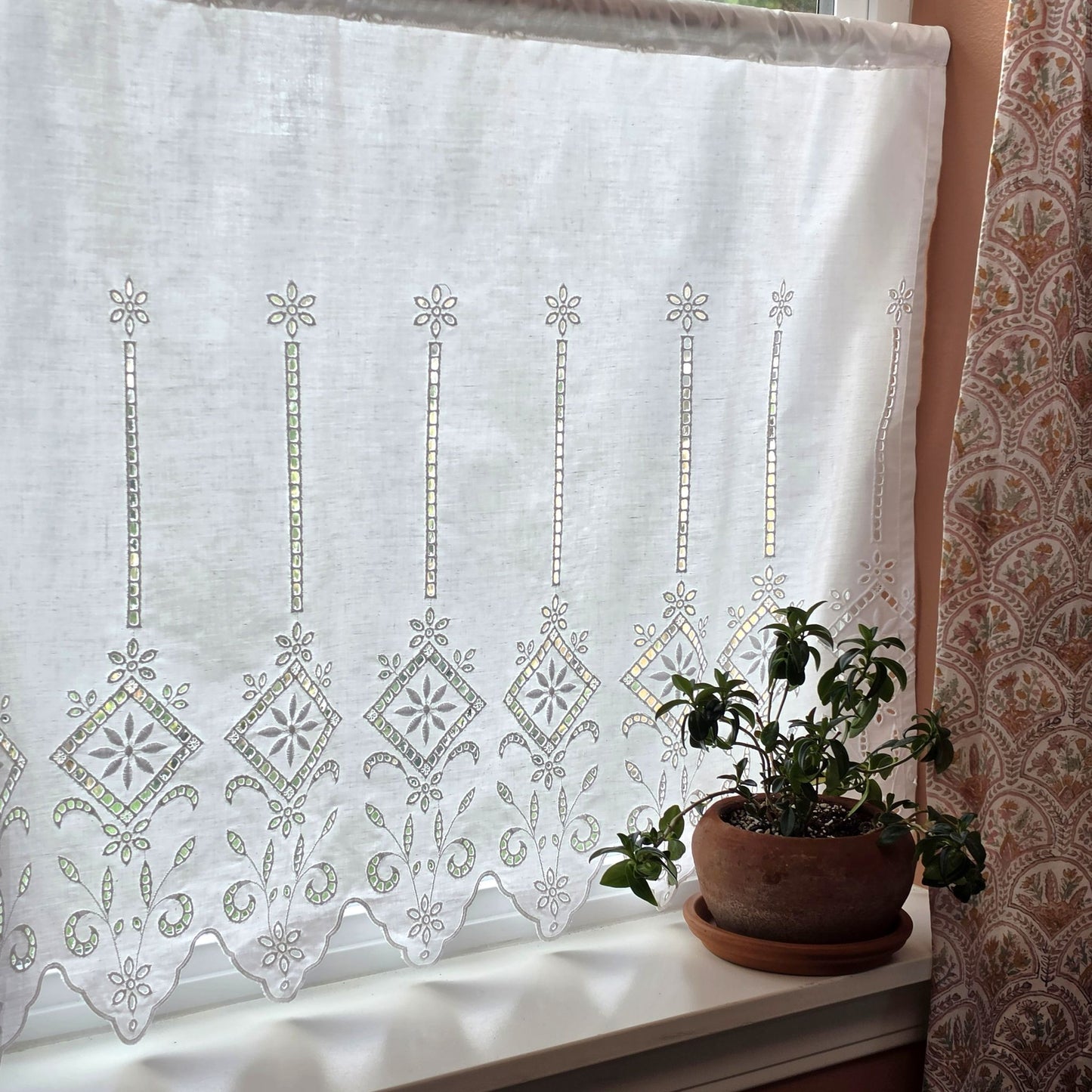 Greek eyelet cafe curtain fabric
