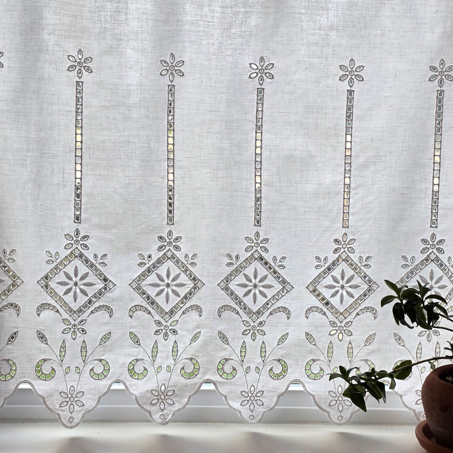 Greek eyelet cafe curtain fabric