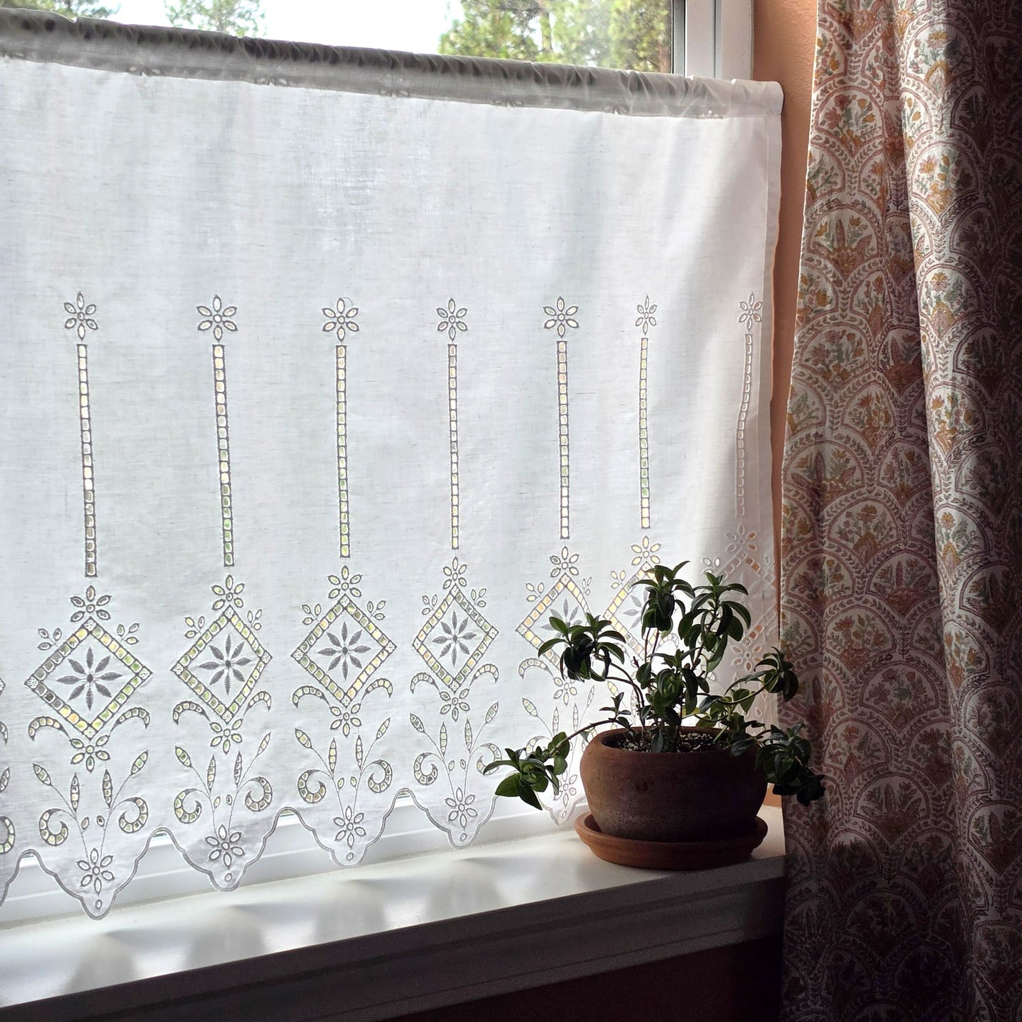 Greek eyelet cafe curtain fabric