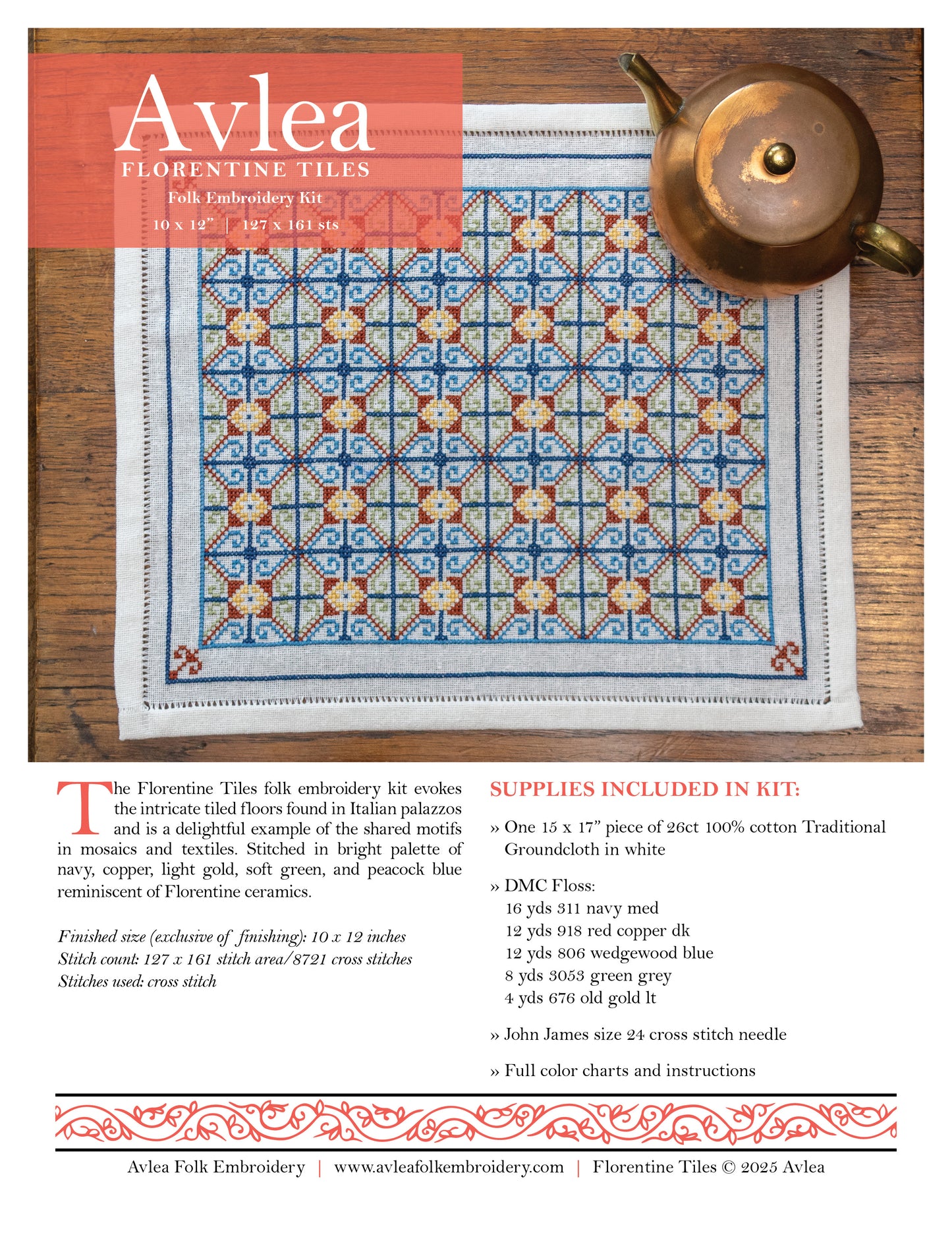 Avlea Folk Embroidery cross stitch folk embroidery Florentine Tiles cover image