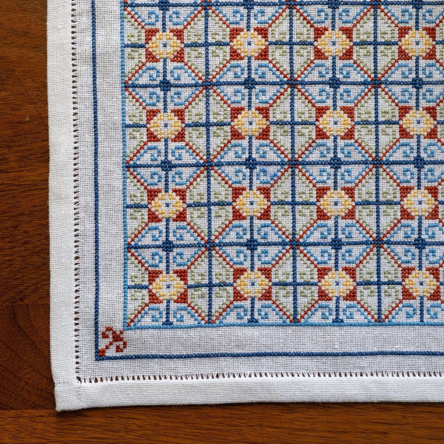 cross stitch folk embroidery repeating pattern closeup