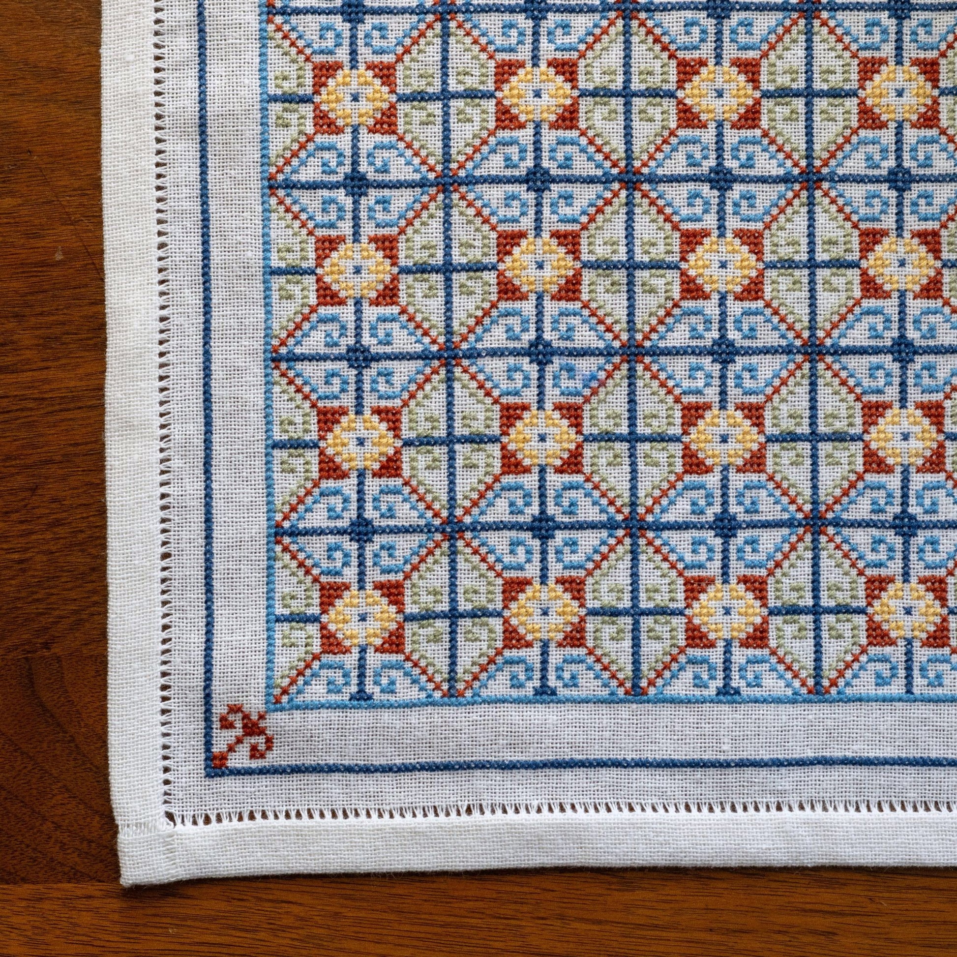 cross stitch folk embroidery repeating pattern closeup