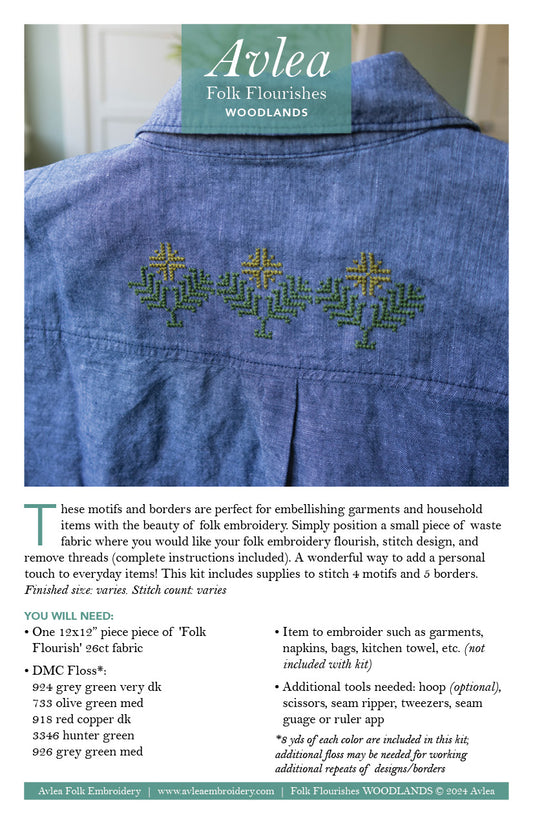 Folk Flourish Woodlands cross stitch folk embroidery PDF pattern