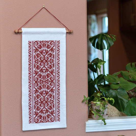 Illyrian Scroll and Leaves cross stitch folk embroidery kit