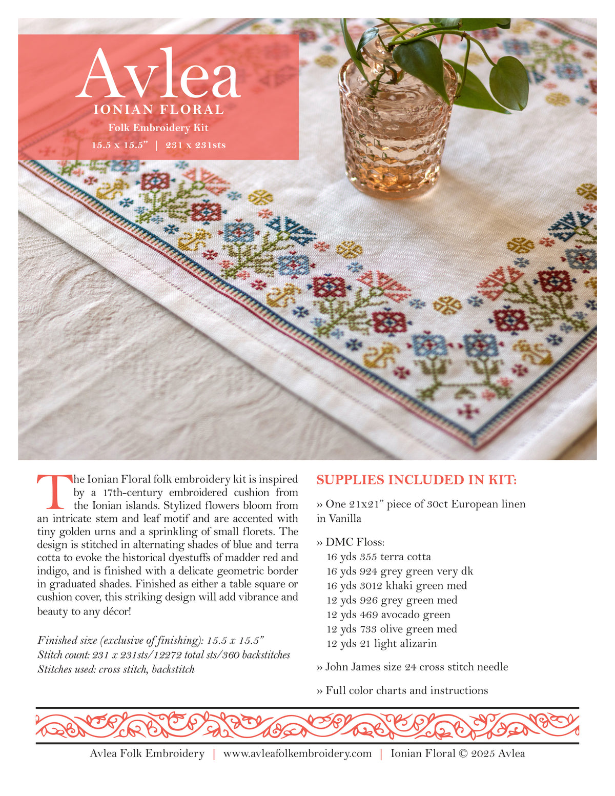 cover of Avlea Folk Embroidery Ionian Floral cross stitch pattern