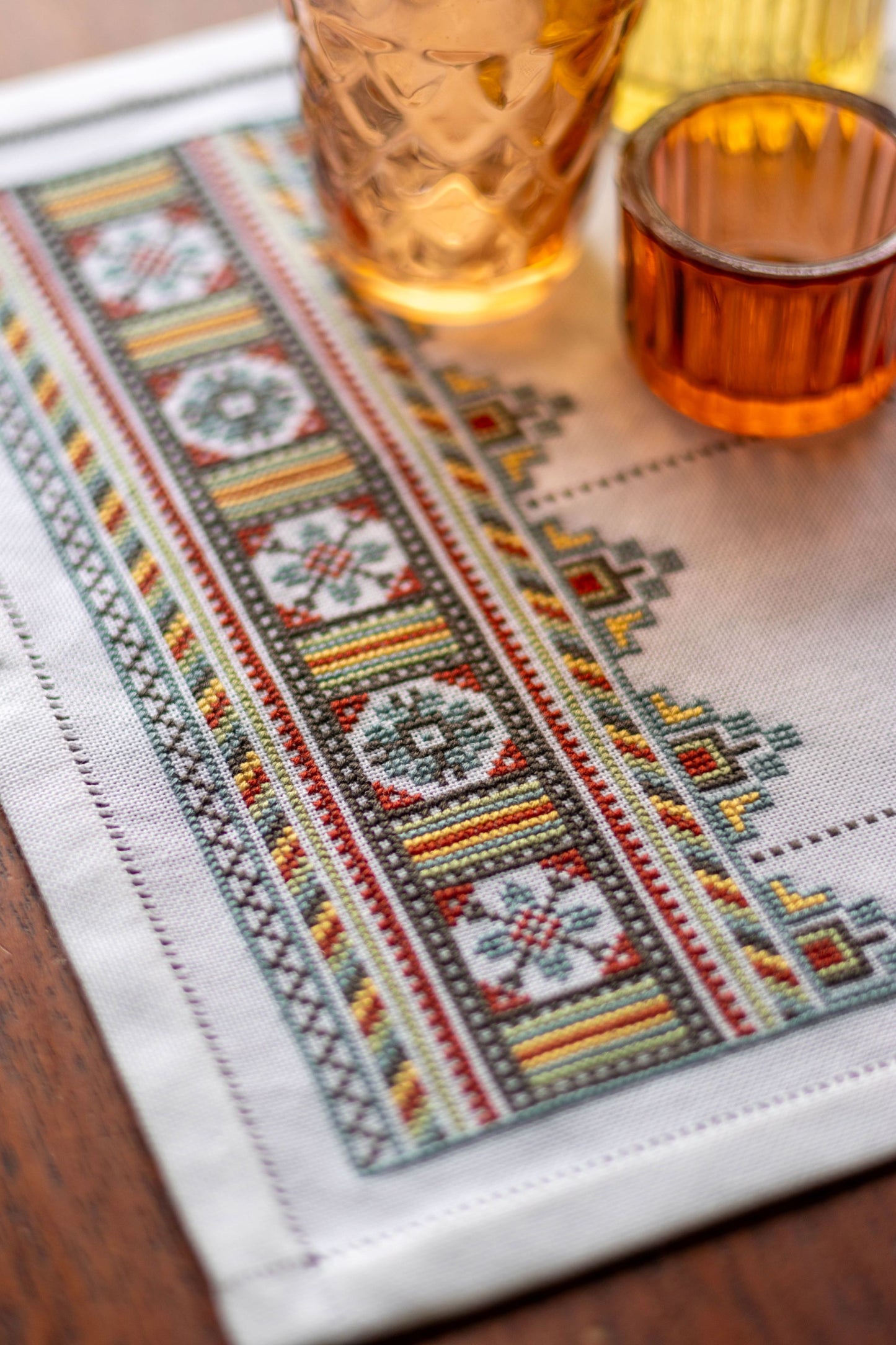 folk embroidery table runner with ukrainian design