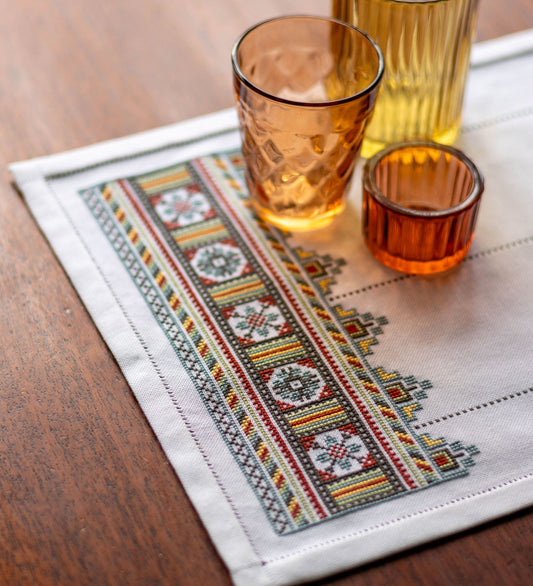 folk embroidery table runner with ukrainian design