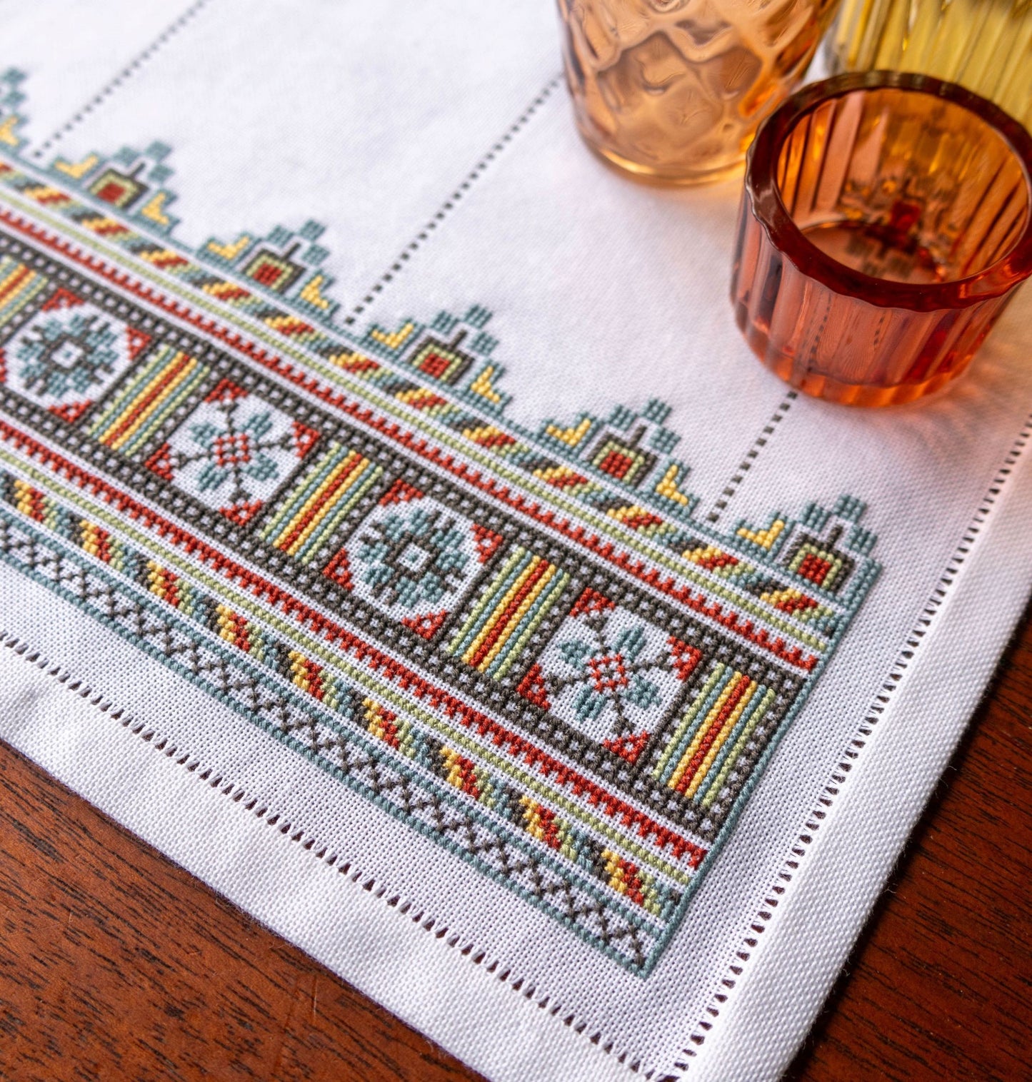 folk embroidery table runner with ukrainian design