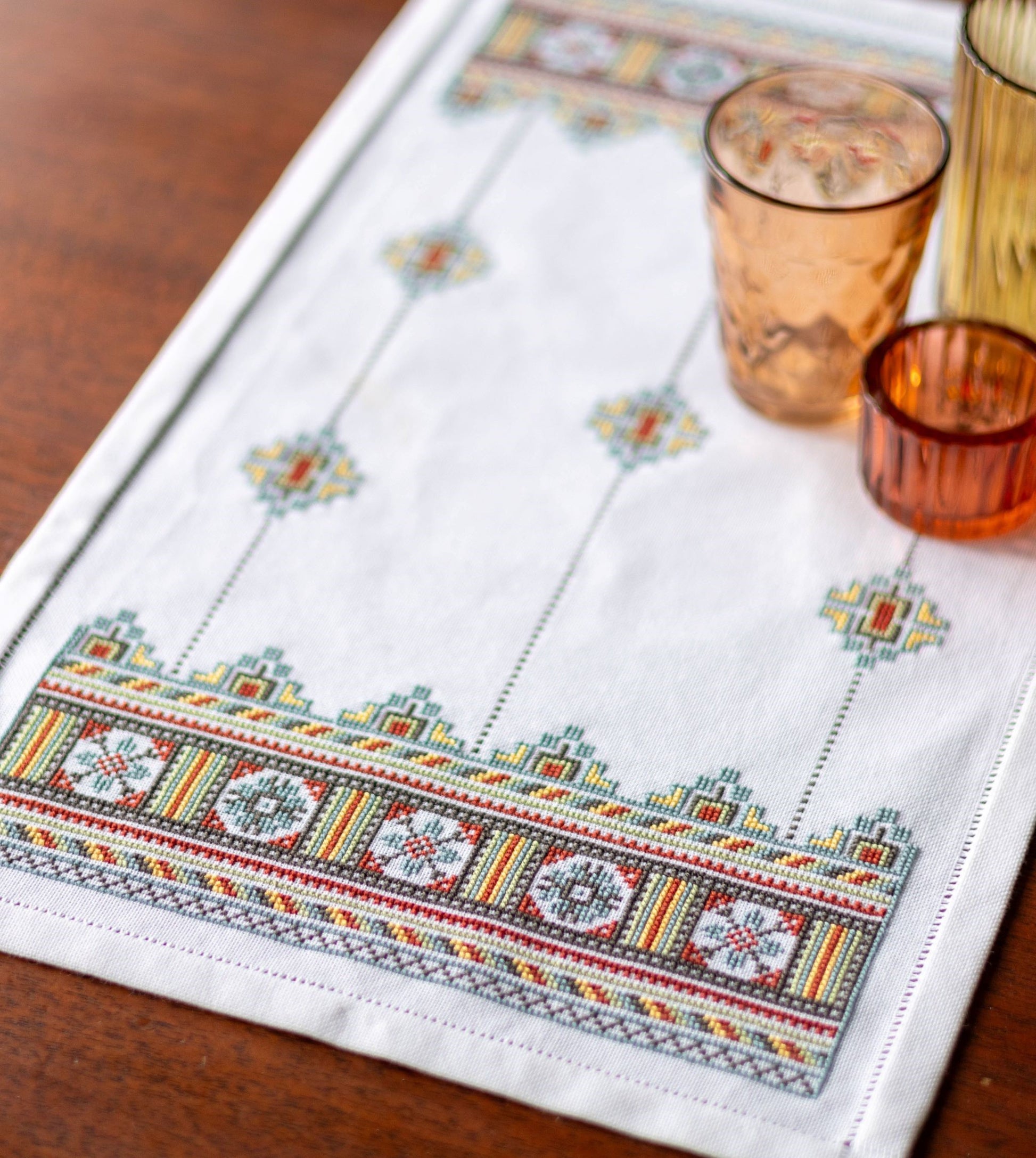 folk embroidery table runner with ukrainian design