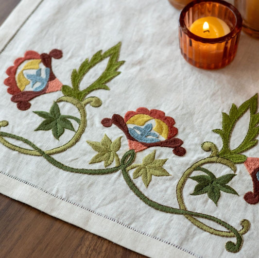 embroidery table runner kit with floral designs