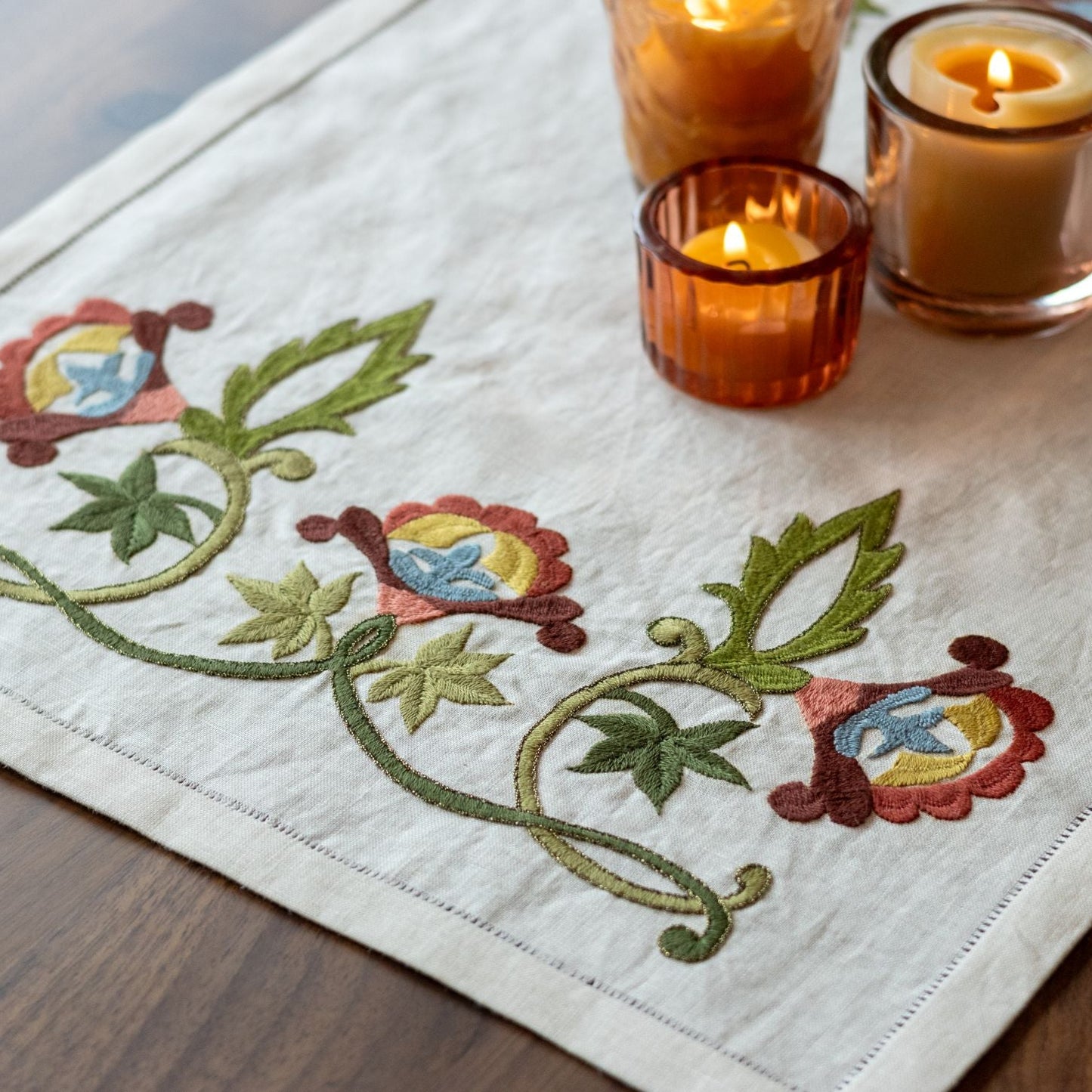 embroidery table runner kit with floral designs