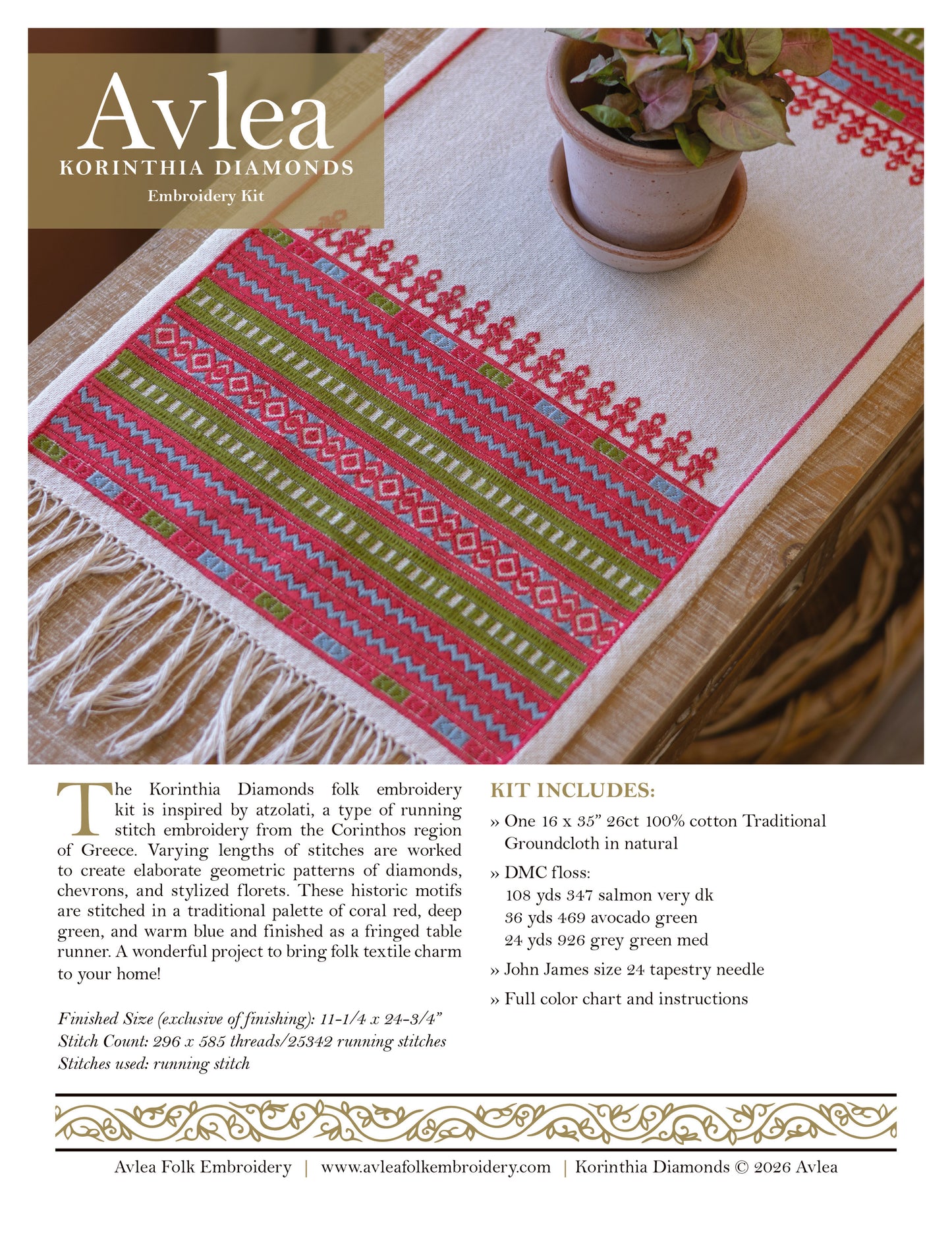 NEW! Korinthia Diamonds atzolati folk embroidery kit