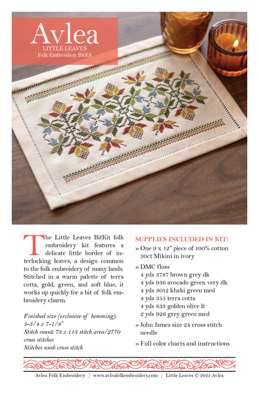 "NEW! BitKit Little Leaves cross stitch folk embroidery PDF pattern
