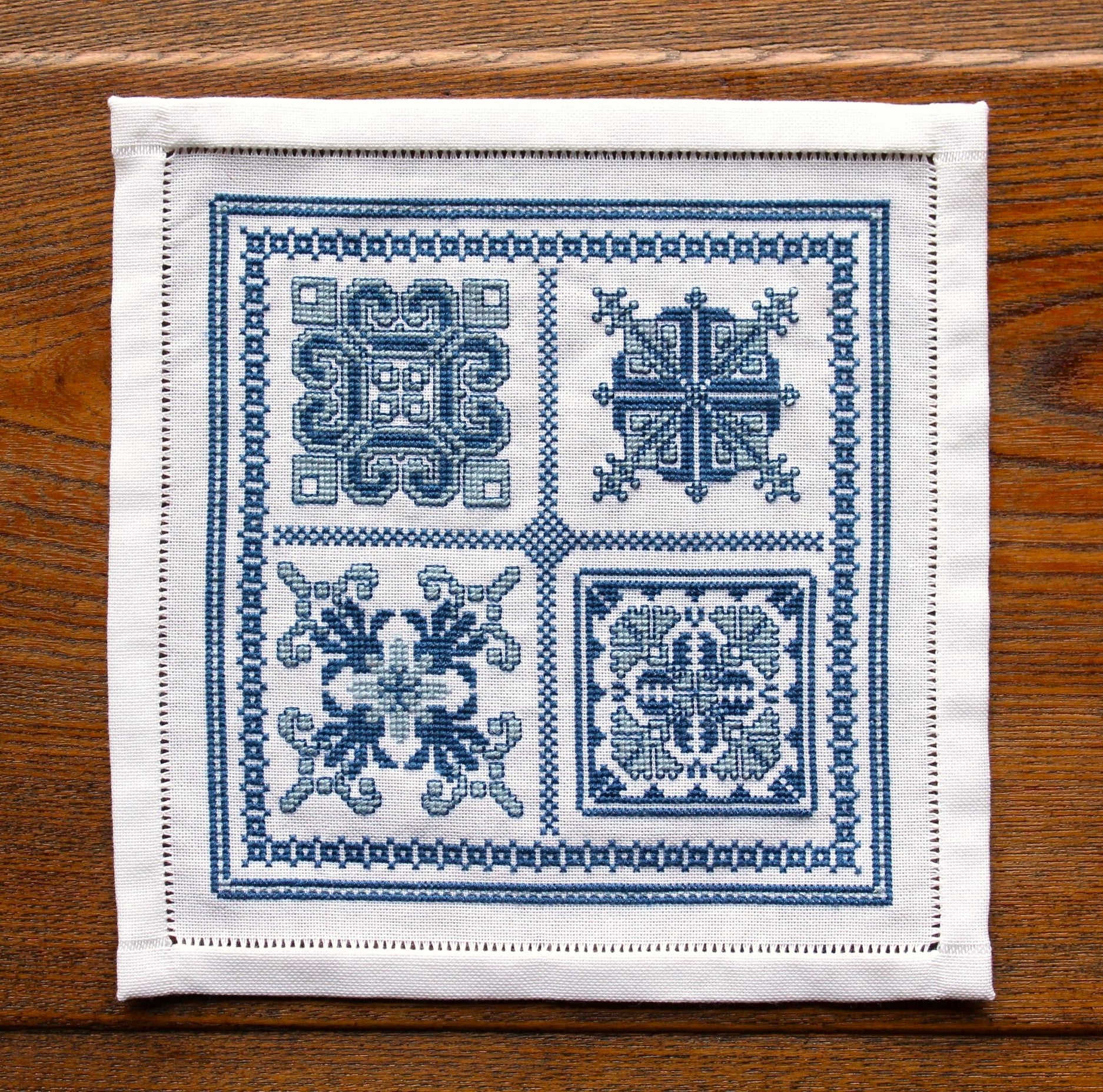 folk embroidery sampler with Mediterranean motifs