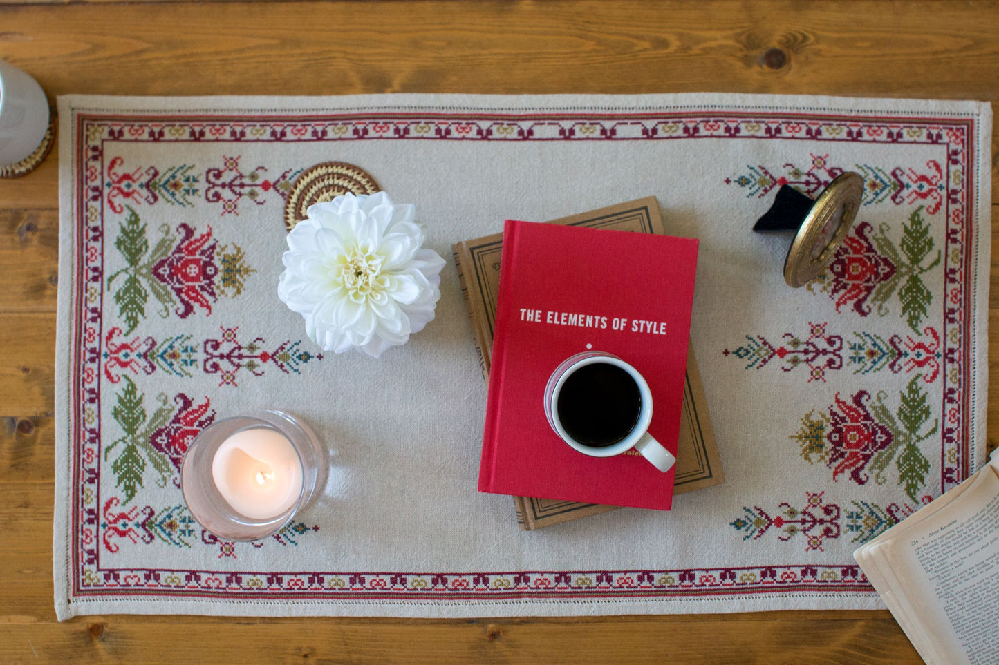 folk embroidery table runner with floral design