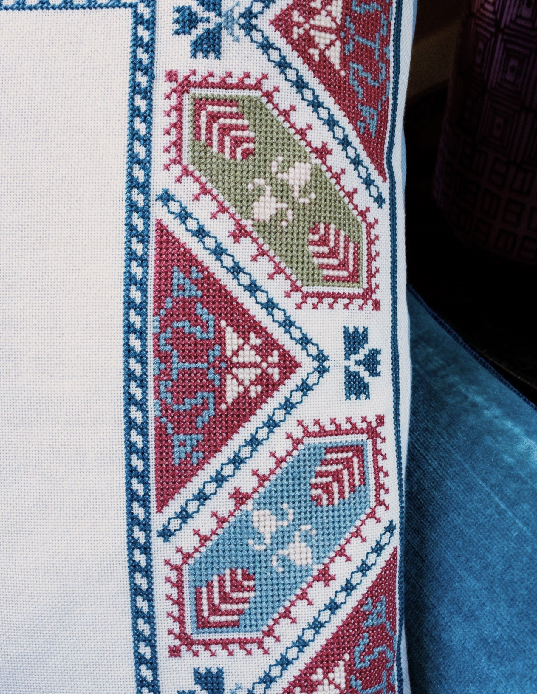 greek folk embroidery cushion with leaf design