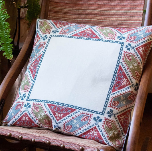 greek folk embroidery cushion with leaf design