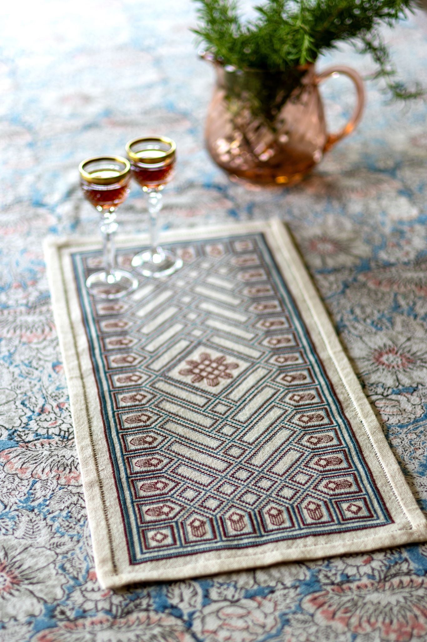 cross stitch folk embroidery table runner