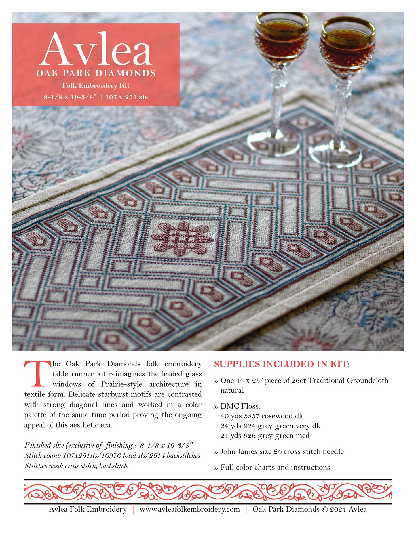 Oak Park Diamonds cross stitch folk embroidery kit