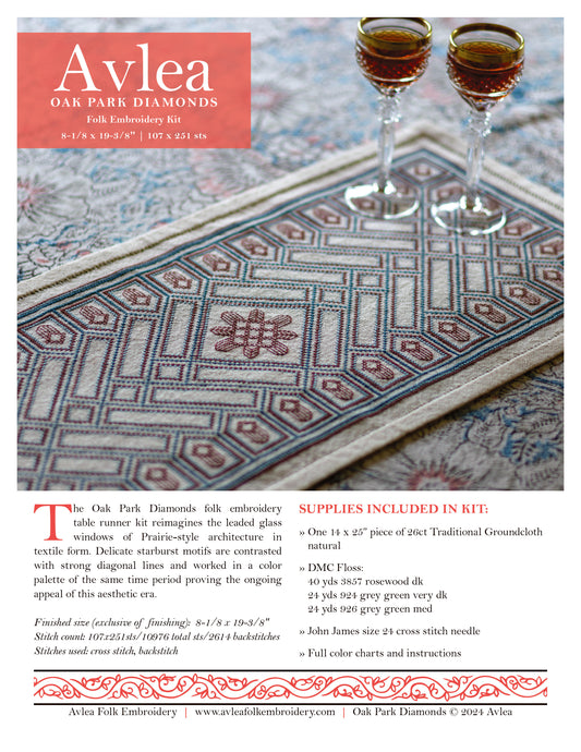 Oak Park Diamonds cross stitch folk embroidery PDF pattern