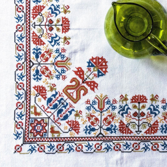 cross stitch folk embroidery with Greek border design