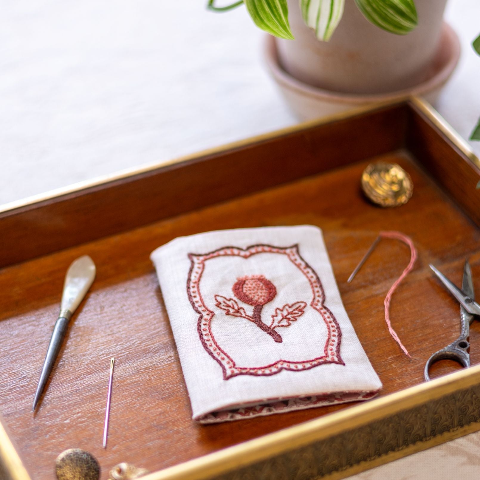embroidery needle book kit with pomegranate