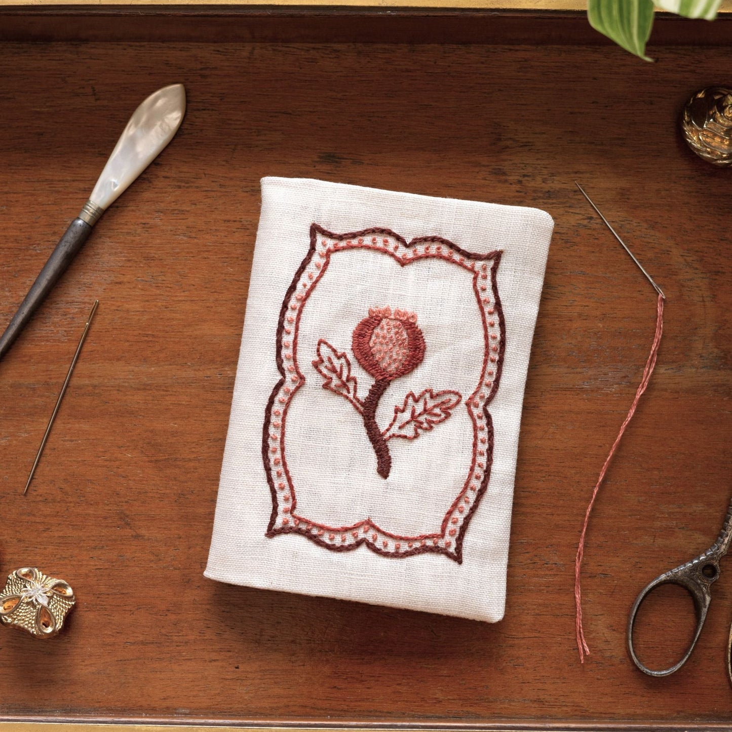 embroidery needle book kit with pomegranate