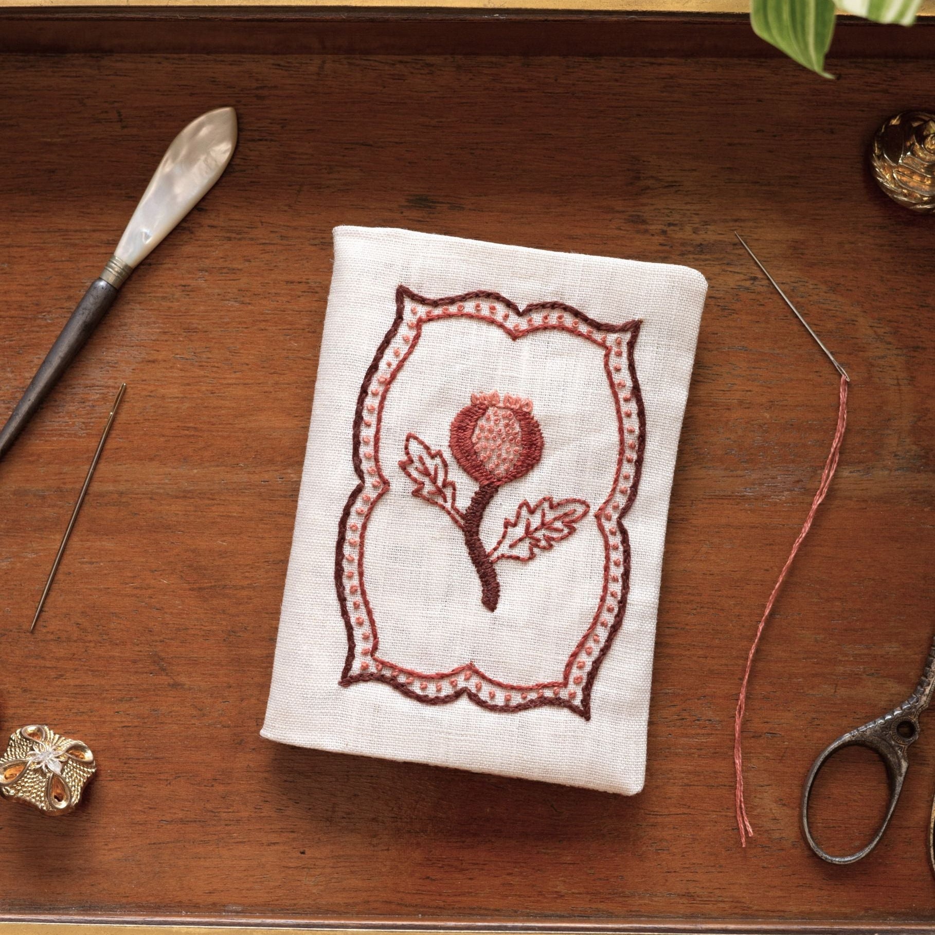 embroidery needle book kit with pomegranate