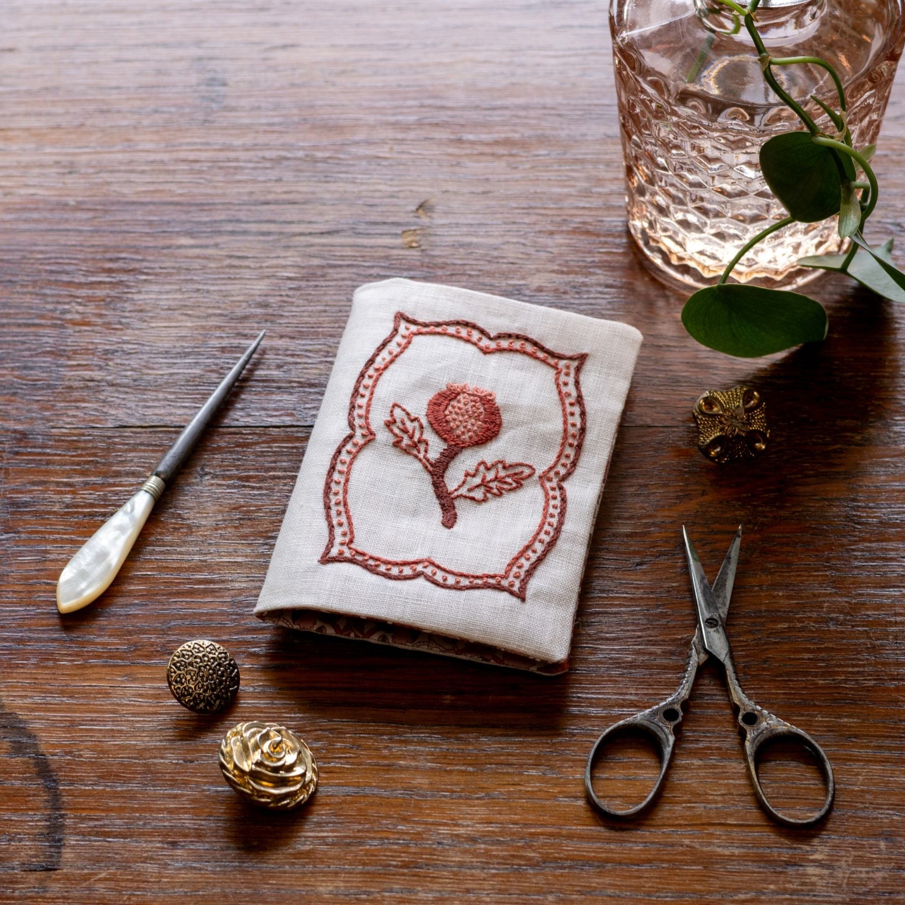embroidery needle book kit with pomegranate