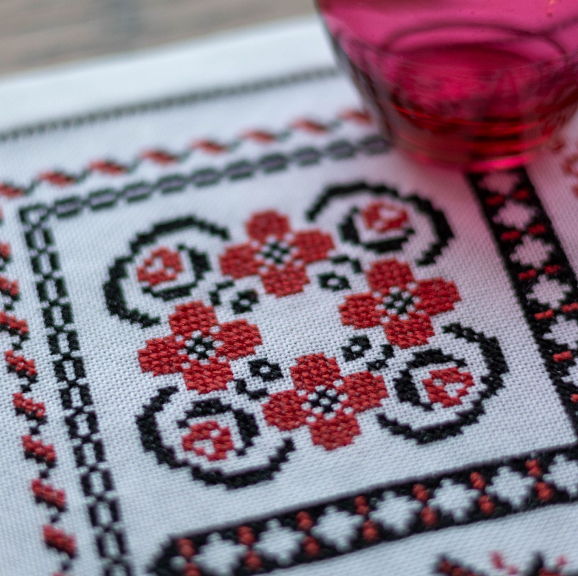 cross stitch folk embroidery with romanian motifs