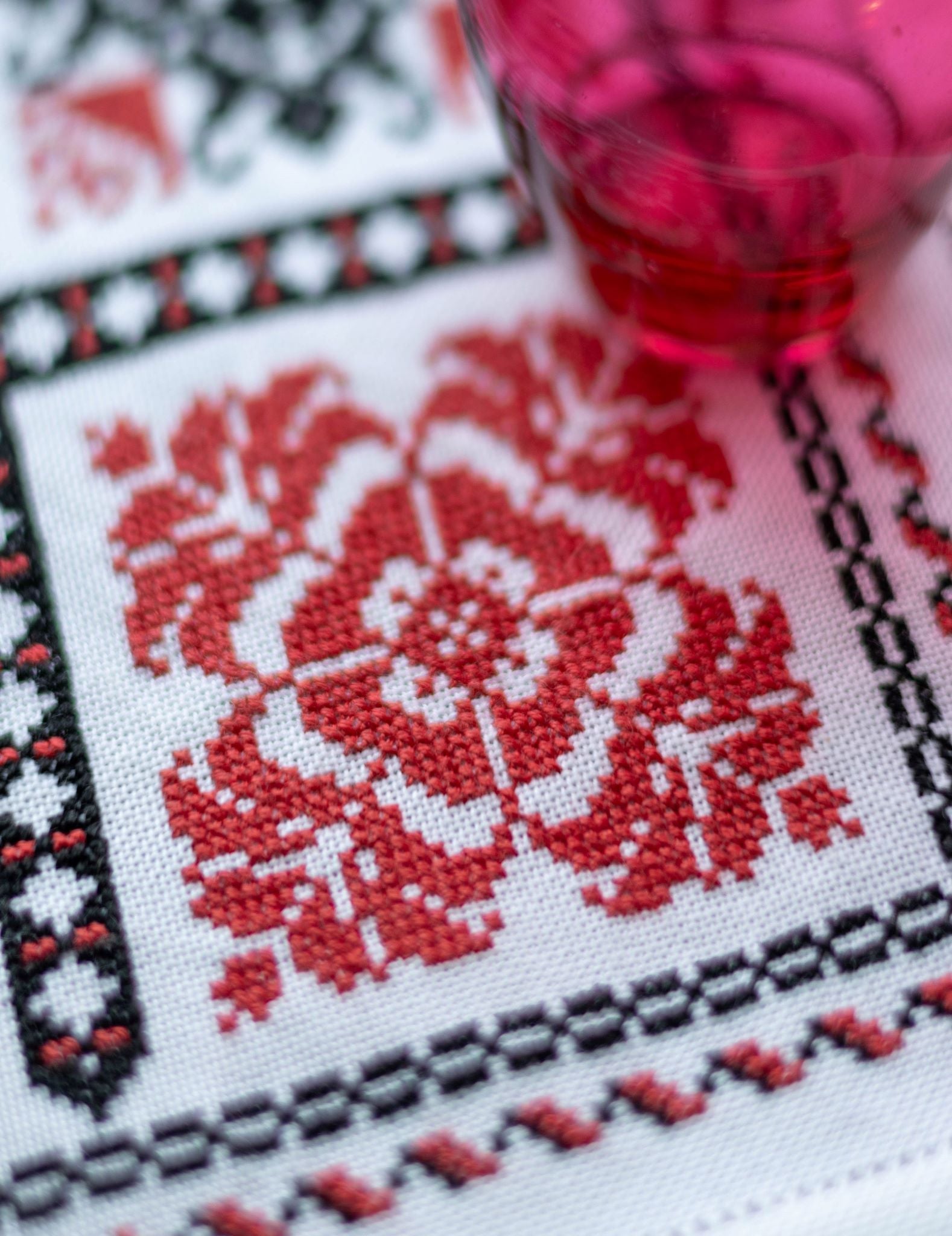 cross stitch folk embroidery with romanian motifs